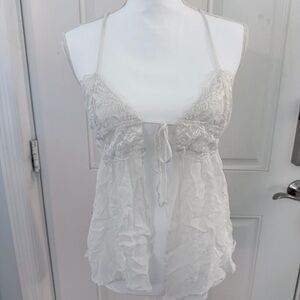 Anthropologie Lingerie Dress S | Babydoll White Sheer Lace Tie Front